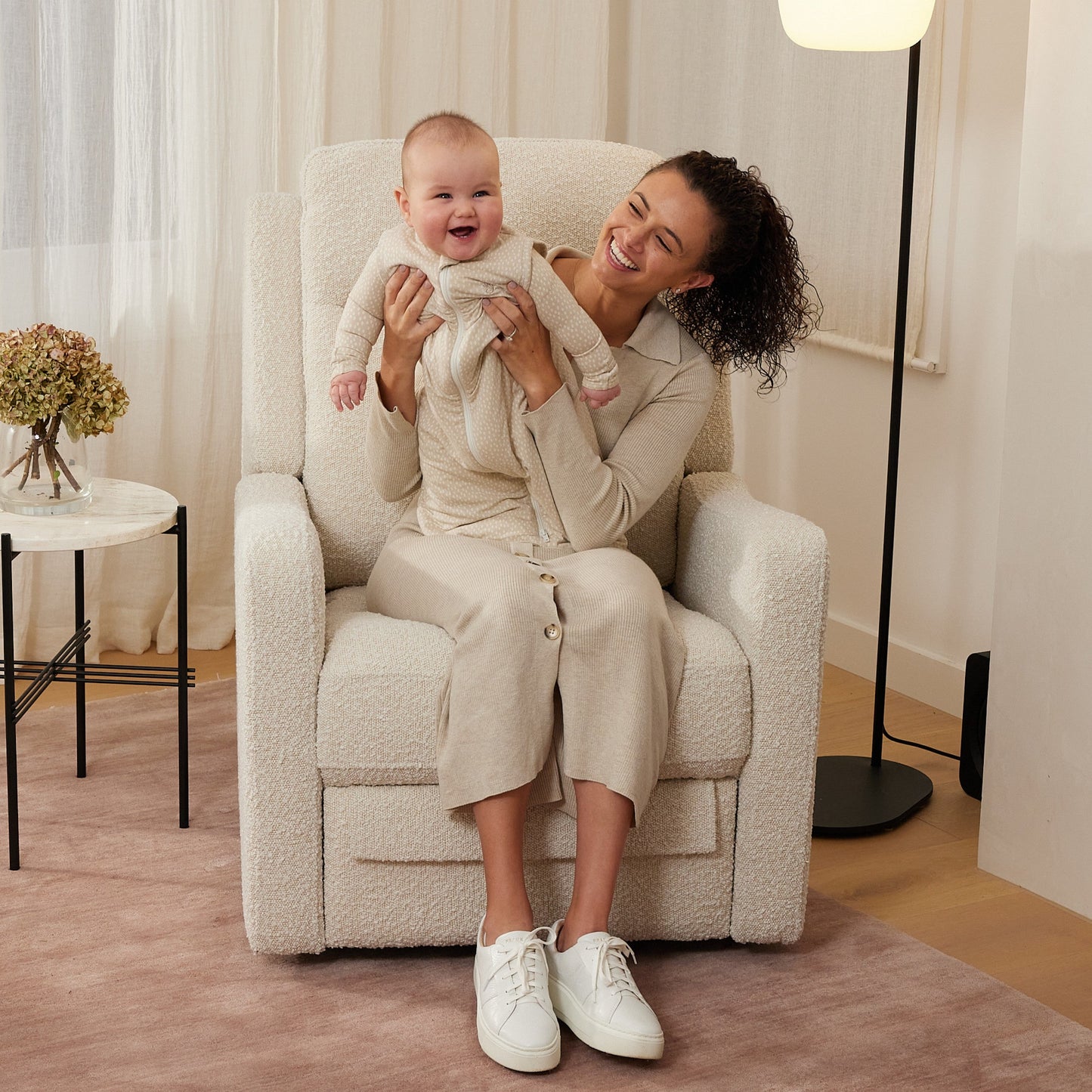Henry Recliner Glider Chair in Vanilla Bouclé