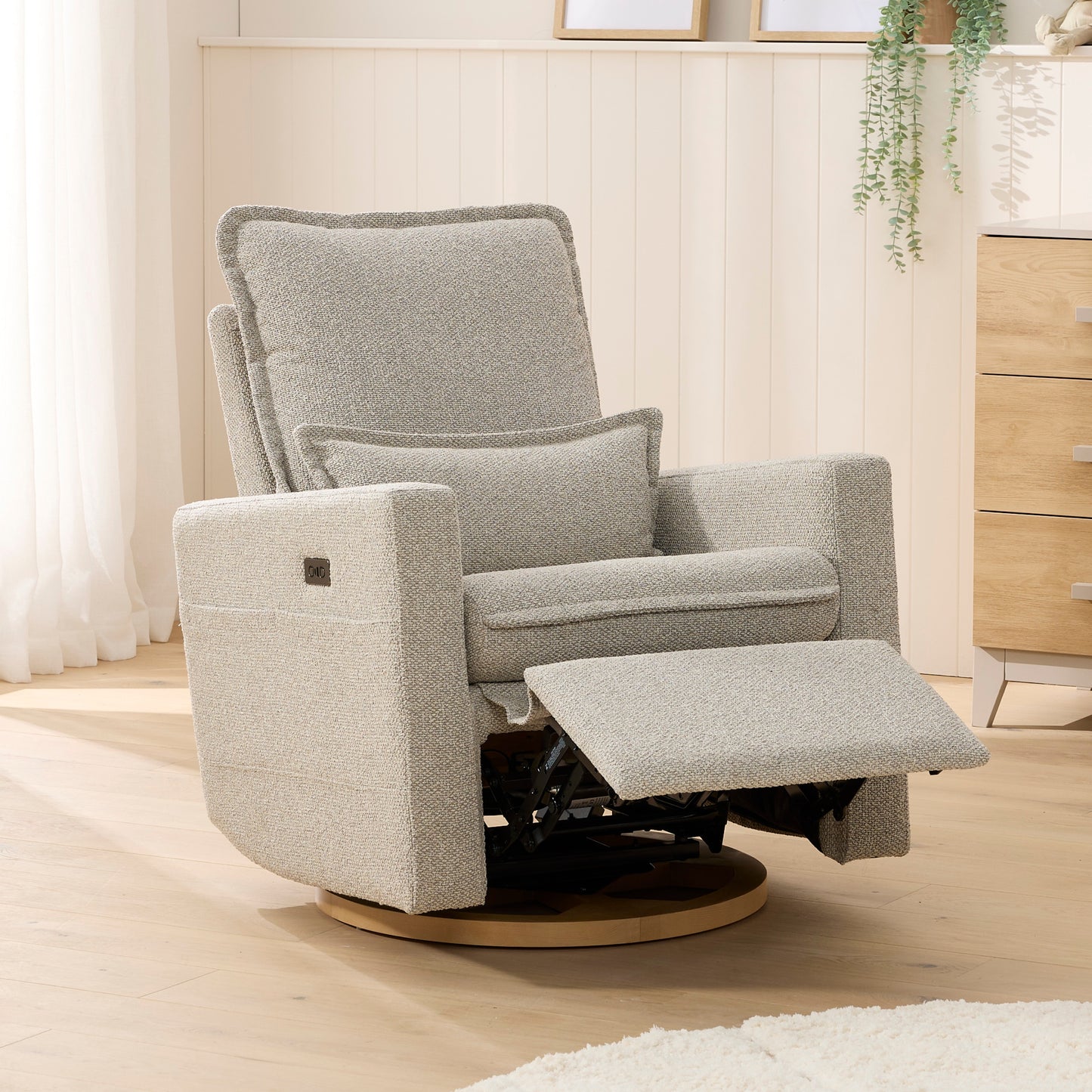 Frankie Electric Recliner Glider Nursery Chair in Greige Soft Tweed