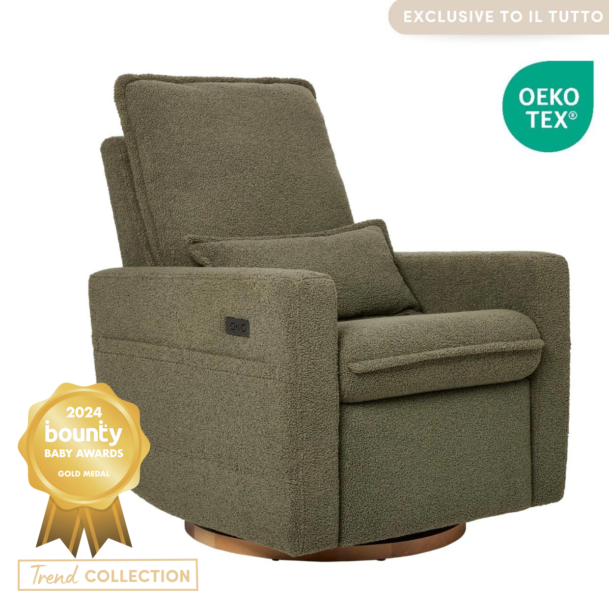 Frankie Electric Recliner Glider Nursery Chair in Olive Teddy