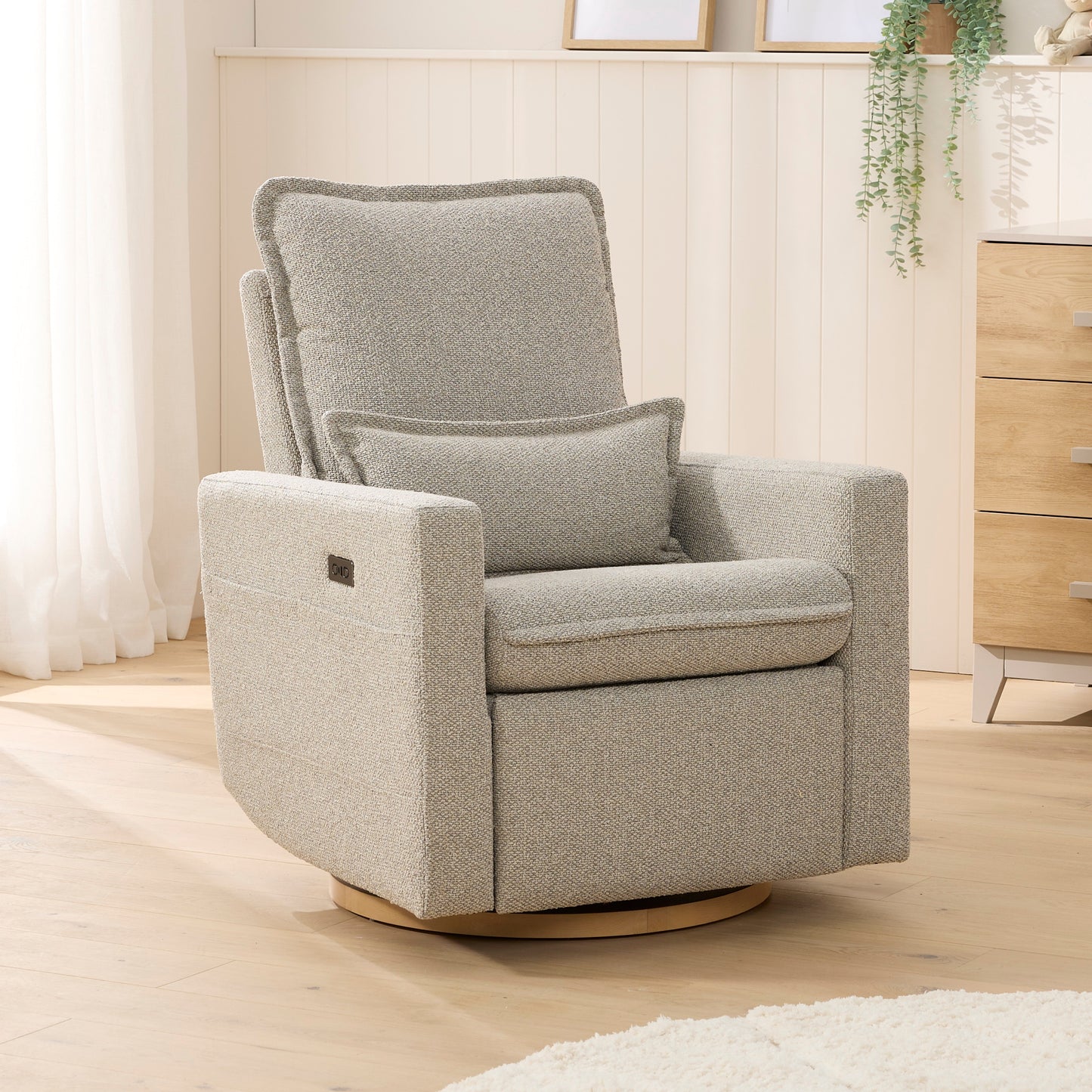 Frankie Electric Recliner Glider Nursery Chair in Greige Soft Tweed