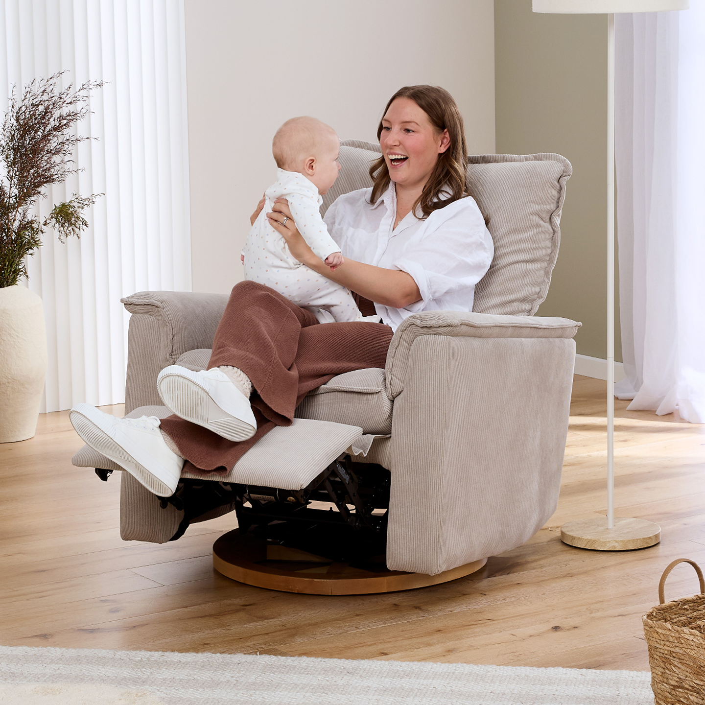 Louie Electric Recliner Glider Nursery Chair in Taupe Corduroy
