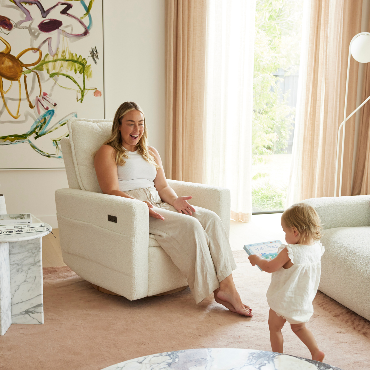 Frankie Electric Recliner Glider Nursery Chair in Coconut Teddy