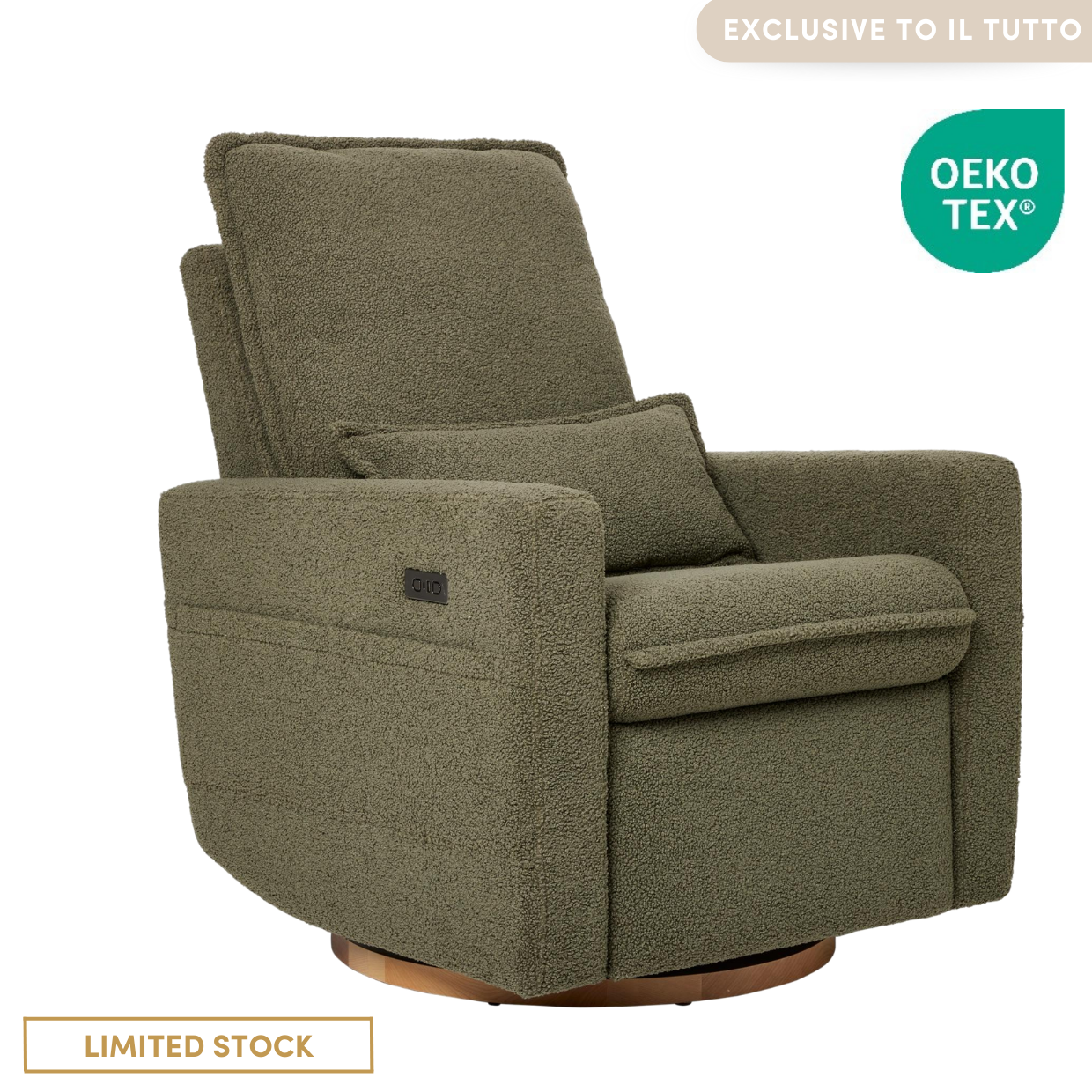 Frankie Electric Recliner Glider Nursery Chair in Olive Teddy