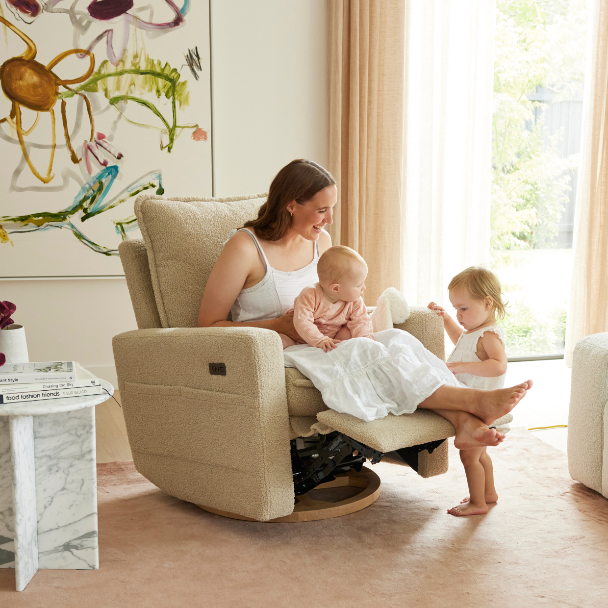 Frankie Electric Recliner Glider Nursery Chair in Taupe Teddy