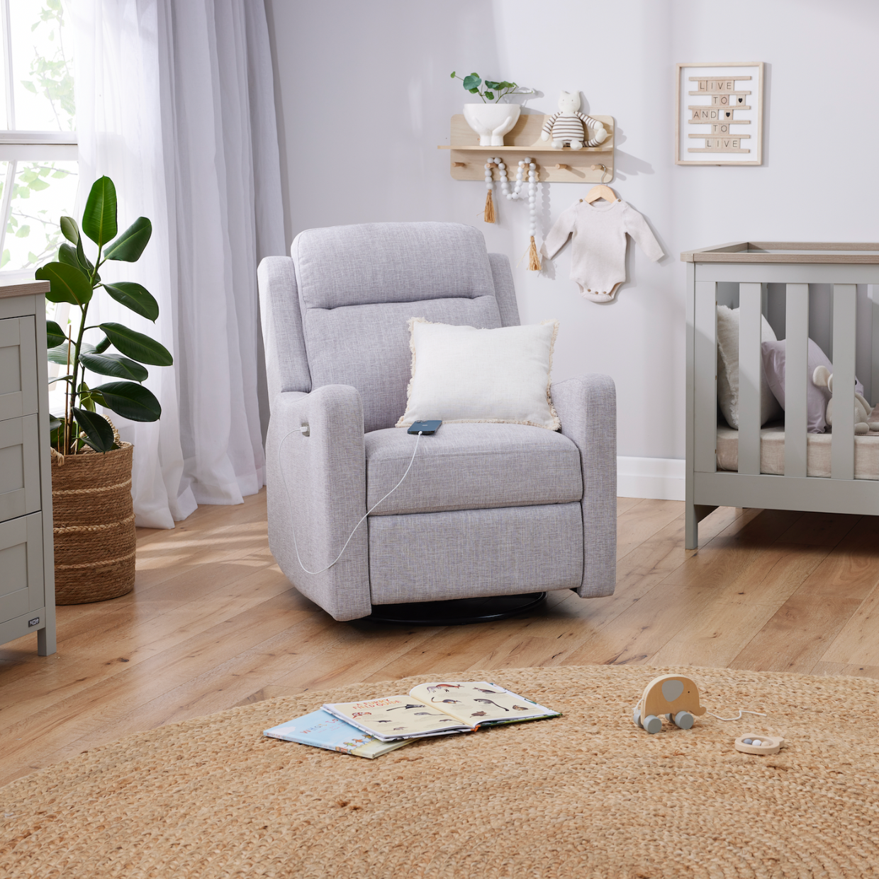Henry Electric Recliner Glider Chair with USB in Pure Grey