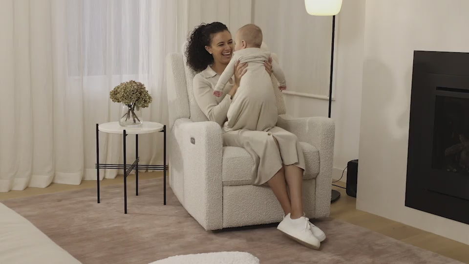 Henry Electric Recliner Glider Chair with USB in Vanilla Bouclé